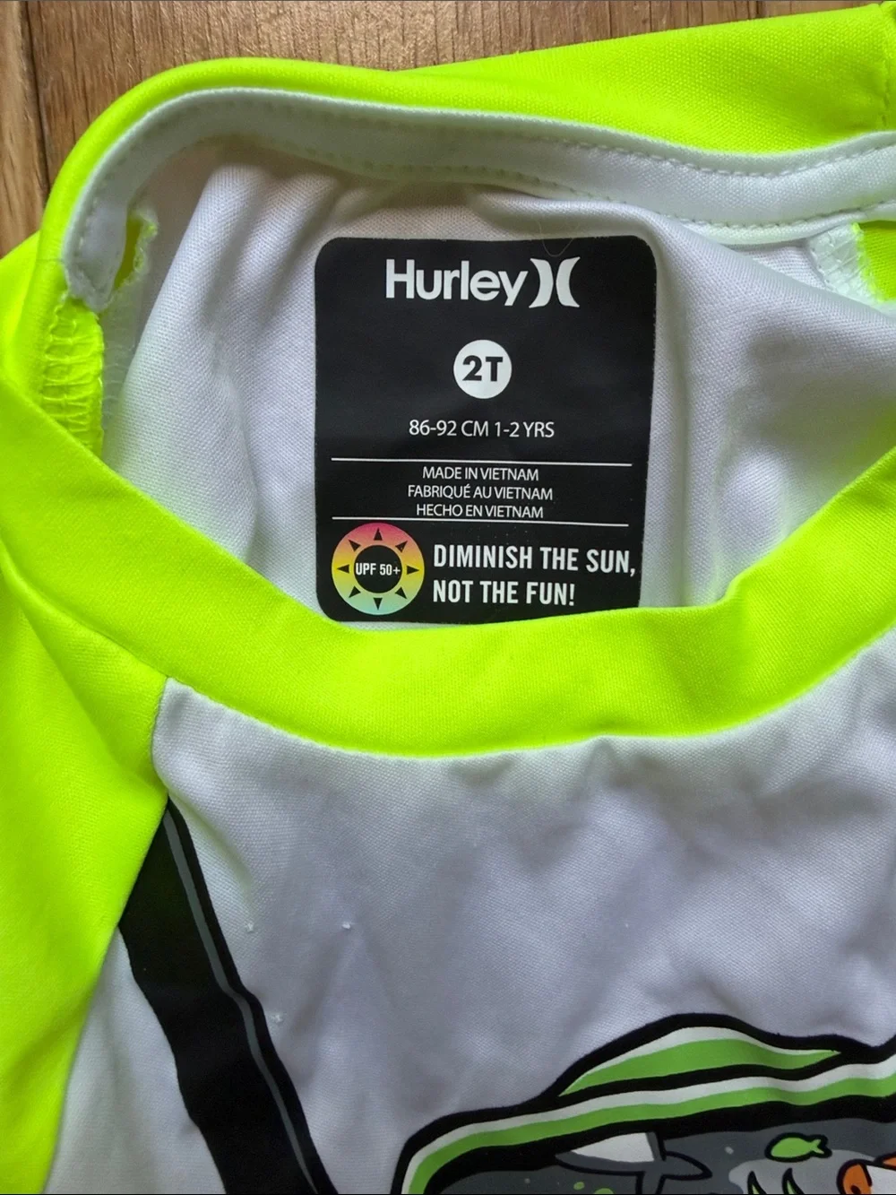 🦈Hurley Neon Yellow/White Kids Swim Rashguard Set with Bucket Hat